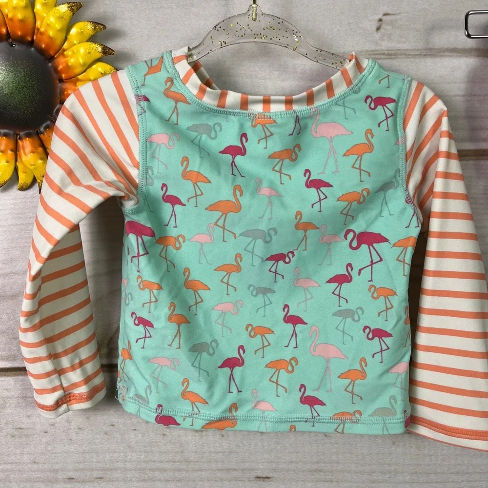 RuffleButts Kids Flamingo Rashguard Swimsuit Set 18-24M Long Sleeve Bathing Suit